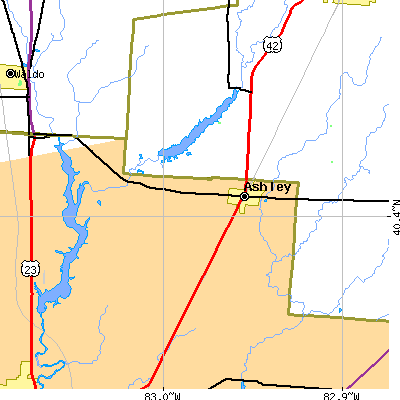 Zip code 43003 close-up map