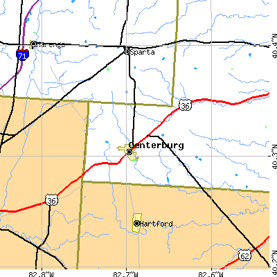 Zip code 43011 close-up map