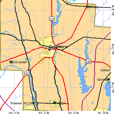 Zip code 43015 close-up map