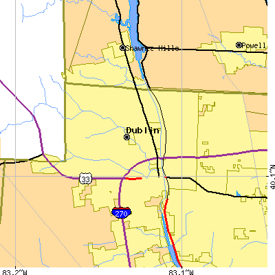 Zip code 43017 close-up map