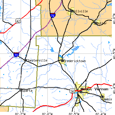 Zip code 43019 close-up map
