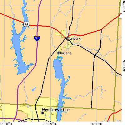 Zip code 43021 close-up map