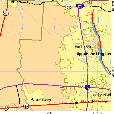 Zip code 43026 close-up map