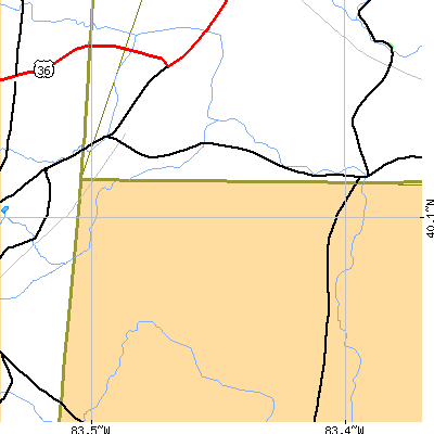 Zip code 43029 close-up map