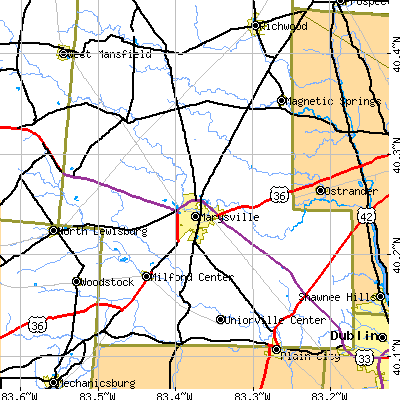 Zip code 43040 close-up map