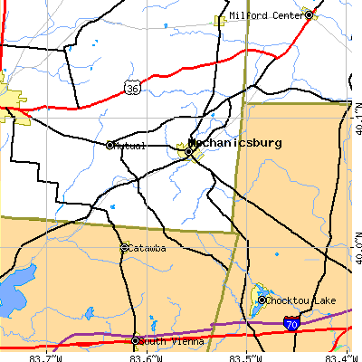 Zip code 43044 close-up map