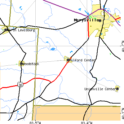 Zip code 43045 close-up map
