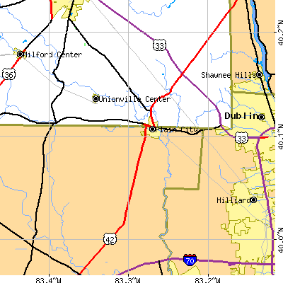 Zip code 43064 close-up map