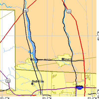 Zip code 43065 close-up map