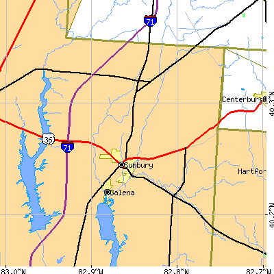 Zip code 43074 close-up map