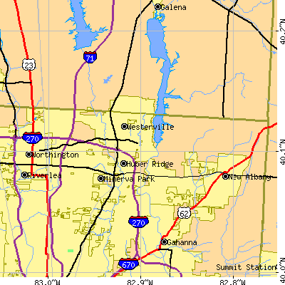Zip code 43081 close-up map