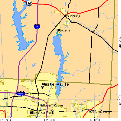 Zip code 43082 close-up map