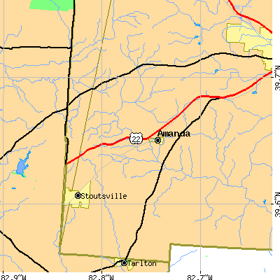 Zip code 43102 close-up map