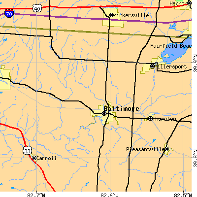 Zip code 43105 close-up map