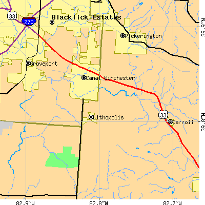 Zip code 43110 close-up map