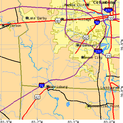 Zip code 43123 close-up map