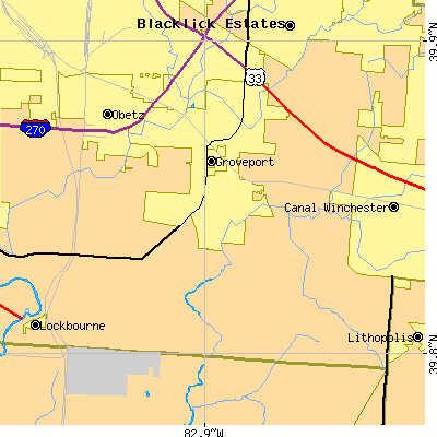Zip code 43125 close-up map