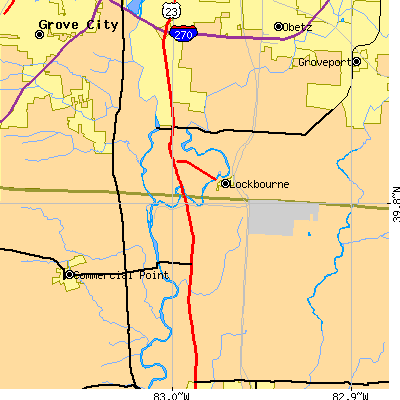 Zip code 43137 close-up map
