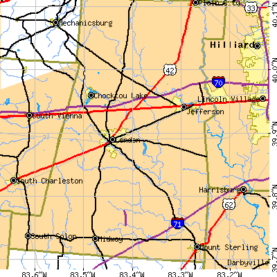 Zip code 43140 close-up map