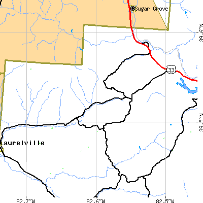 Zip code 43149 close-up map