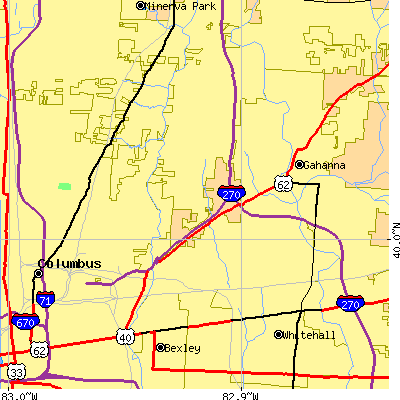 Zip code 43219 close-up map