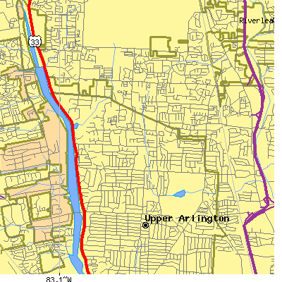 Zip code 43220 close-up map