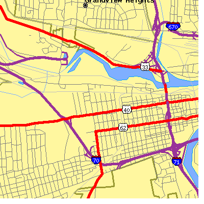 Zip code 43222 close-up map