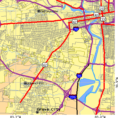 Zip code 43223 close-up map