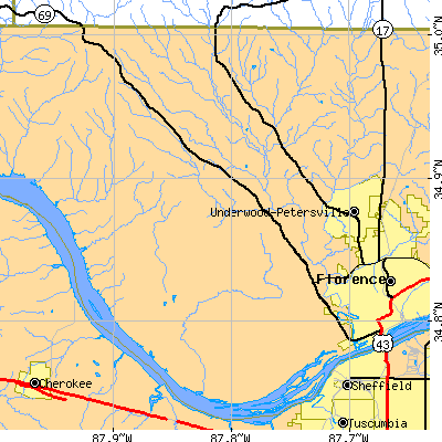 Zip code 35633 close-up map