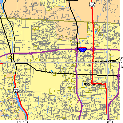 Zip code 43235 close-up map