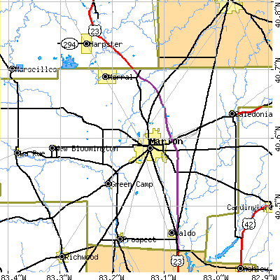 Zip code 43302 close-up map