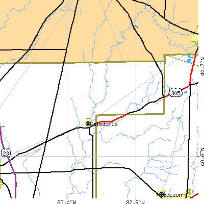 Zip code 43314 close-up map