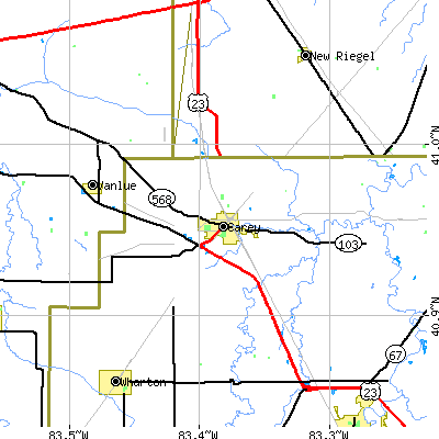 Zip code 43316 close-up map