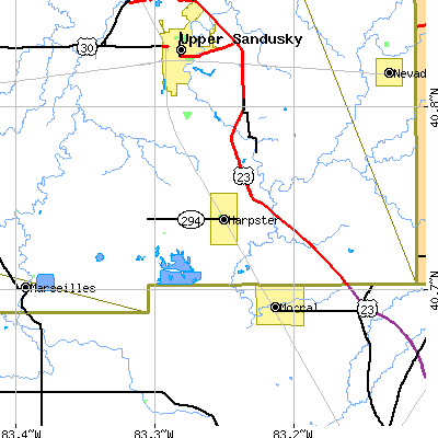Zip code 43323 close-up map