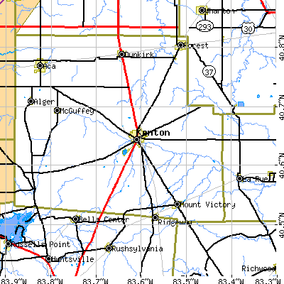 Zip code 43326 close-up map
