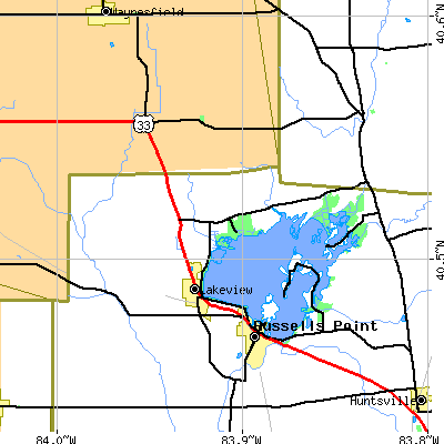 Zip code 43331 close-up map