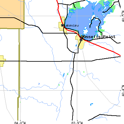 Zip code 43333 close-up map