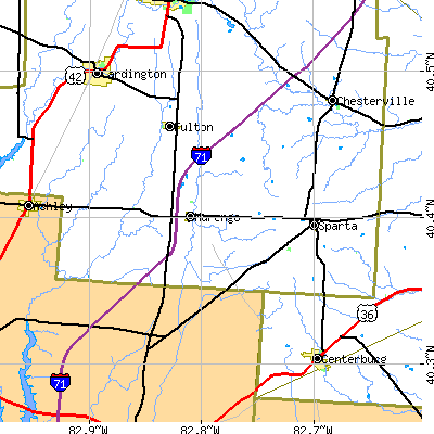 Zip code 43334 close-up map