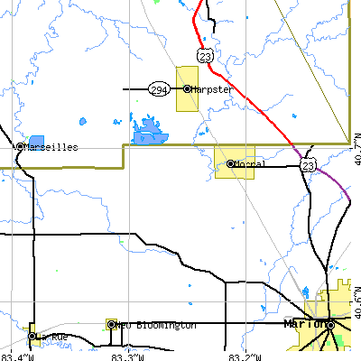Zip code 43337 close-up map