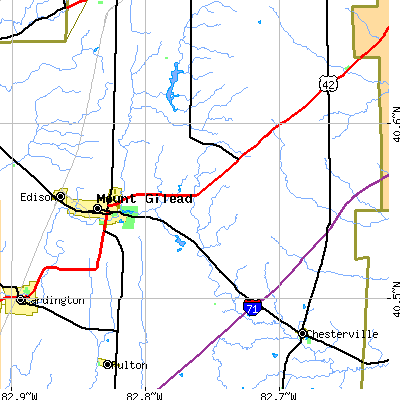 Zip code 43338 close-up map