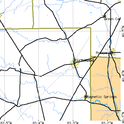 Zip code 43344 close-up map