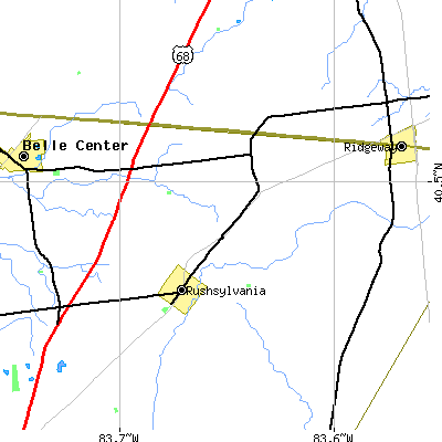 Zip code 43347 close-up map
