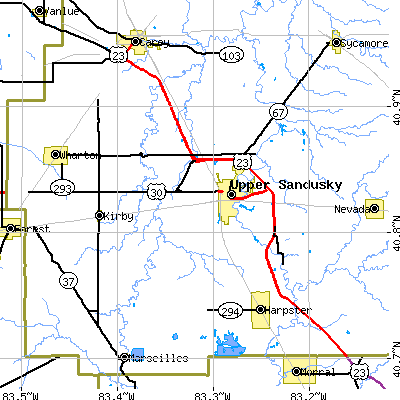Zip code 43351 close-up map