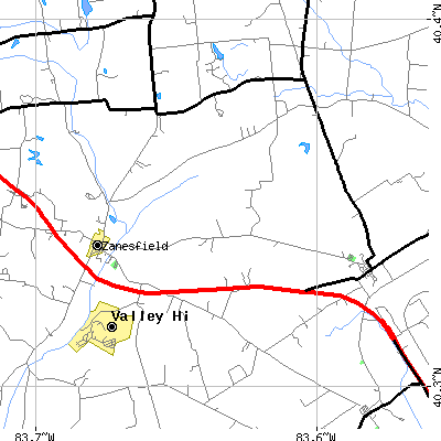 Zip code 43360 close-up map