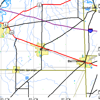 Zip code 43410 close-up map