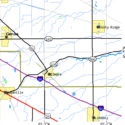 Zip code 43416 close-up map