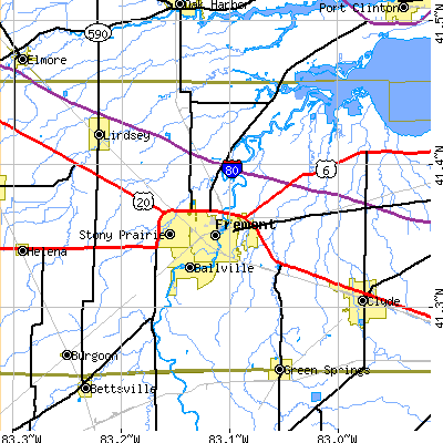 Zip code 43420 close-up map