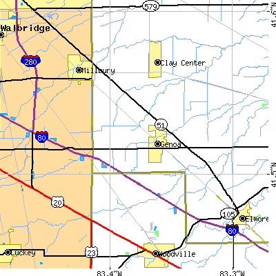 Zip code 43430 close-up map