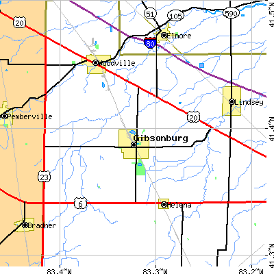 Zip code 43431 close-up map
