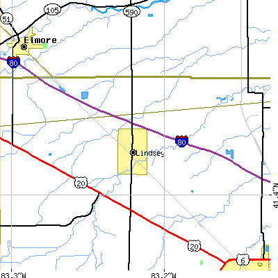 Zip code 43442 close-up map